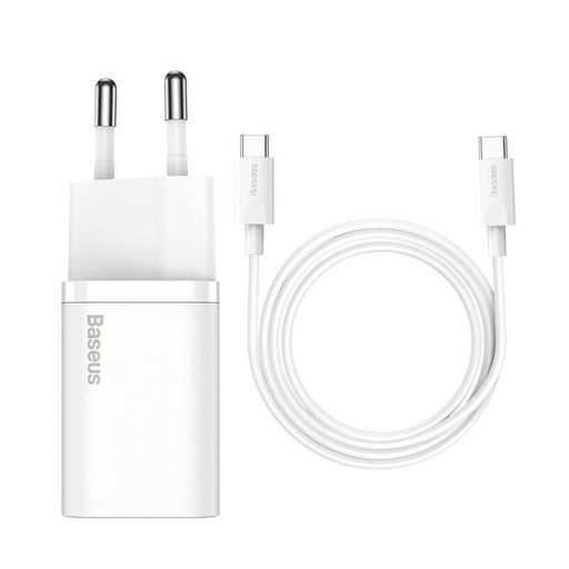 МЗП Baseus Super Silicone PD Charger 25W (1Type-C) + Cable Type-C to Type-C 3A (1m) - white (TZCCSUP-L02)