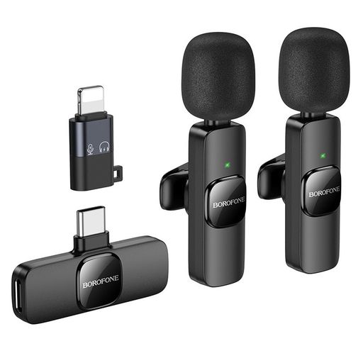 Петличный беспроводной микрофон Borofone BFK15 Dual-mic lavalier wireless digital microphone (iP/Type-C) Black
