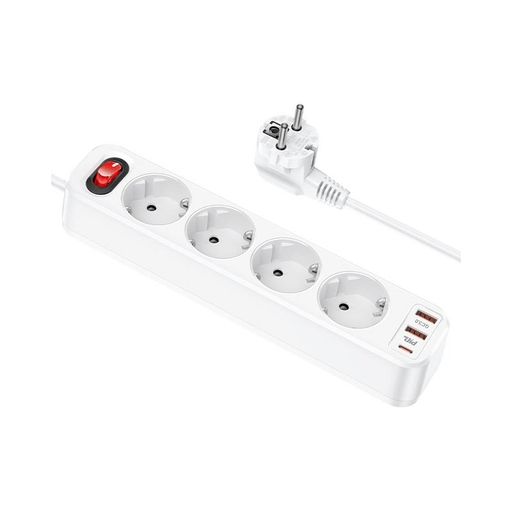Сетевой фильтр Hoco NS1 Aura 4-bit PD 20W 2xUSB+Type-C white