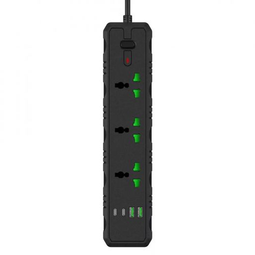 Мережевий фільтр T25-QC (3 розетки + 2 USB + 2 Type-C) 2м black