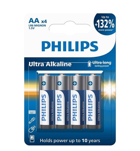 Батарейки Philips Ultra Alkaline LR6 AA 1.5 В 4 шт. (LR6E4B/10)