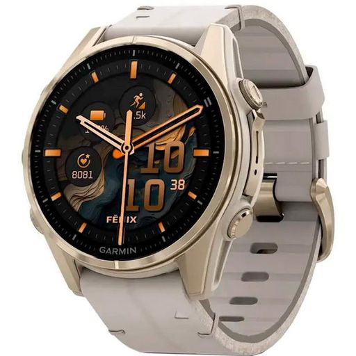 Смарт-часы Garmin fenix 8 AMOLED 43 mm Sapphire, Mist Grey/Soft Gold with QuickFit Leather Strap 20 mm Limestone (010-02903-40)
