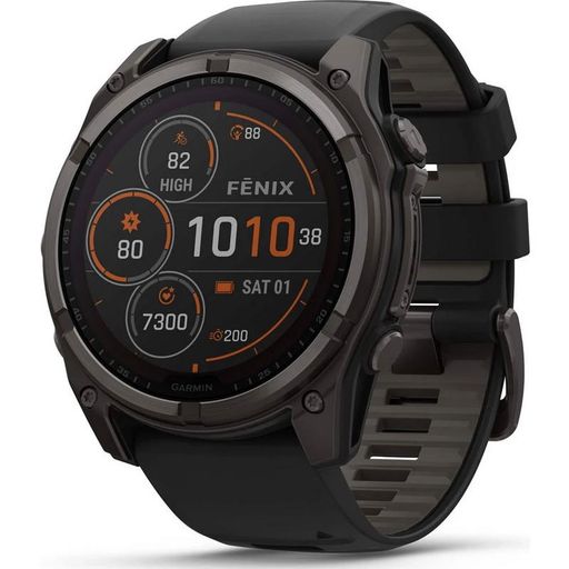 Смарт-годинник Garmin Fenix 8 51mm Solar Sapphire Carbon Grey DLC Titanium with Black/Pebble Grey Silicone Band (010-02907-10/11/70)