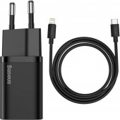 МЗП Baseus Super Silicone PD Charger 20W (1Type-C) + With Cable Type-C to Lightning - black(TZCCSUP-B01)
